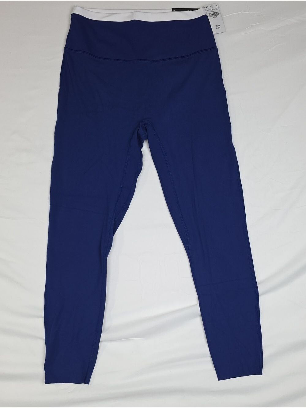 High-Rise Blue Leggings with White Waistband Medium